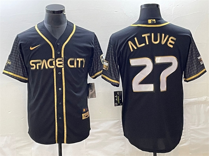 Men's Houston Astros #27 Jose Altuve Black City Connect Cool Base Stitched Baseball Jersey