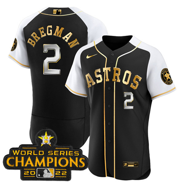 Men's Houston Astros #2 Alex Bregman 2023 Black Gold Alternate Flex Base Stitched Baseball Jersey