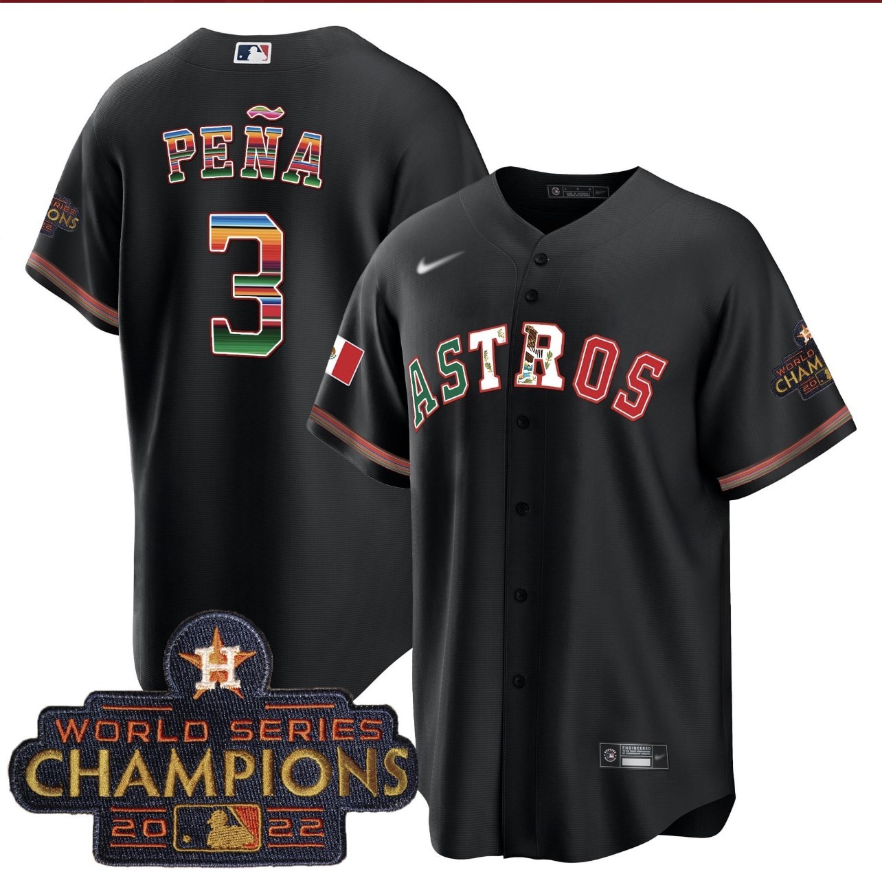 Men's Houston Astros #3 Jeremy Pena 2022 Black World Serise Champions Patch Cool Base Jersey