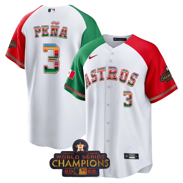 Men's Houston Astros #3 Jeremy Pe?a White Mexico Texas Cool Base Stitched Baseball Jersey