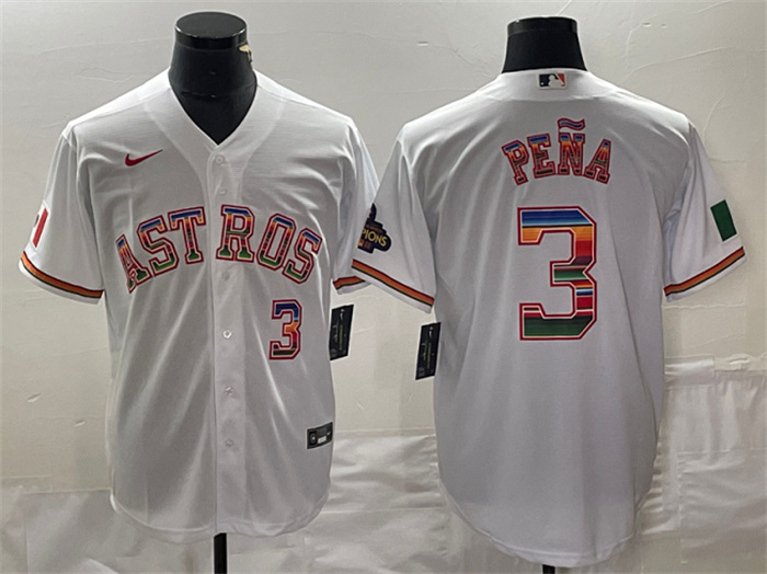 Men's Houston Astros #3 Jeremy Pe?a White Mexico Cool Base Stitched Baseball Jersey