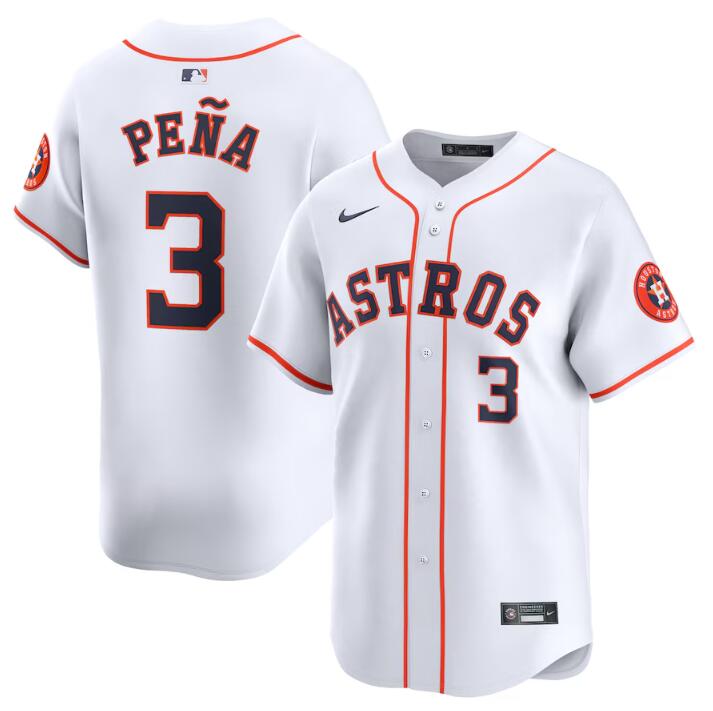 Men's Houston Astros #3 Jeremy Pe?a White 2024 Home Limited Stitched Baseball JerseyS