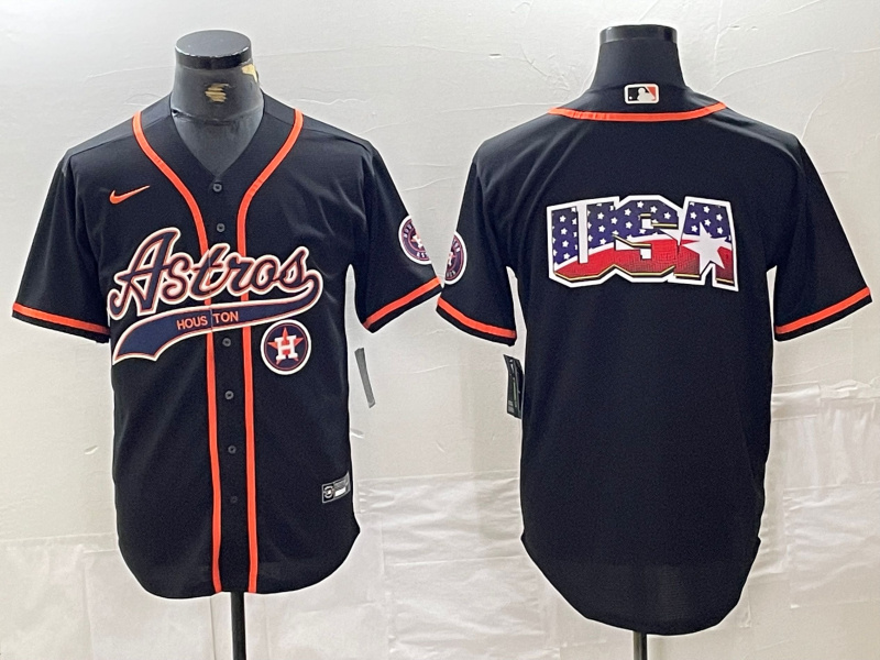 Men's Houston Astros Black Team Big Logo With Patch Cool Base Stitched Baseball Jersey 9