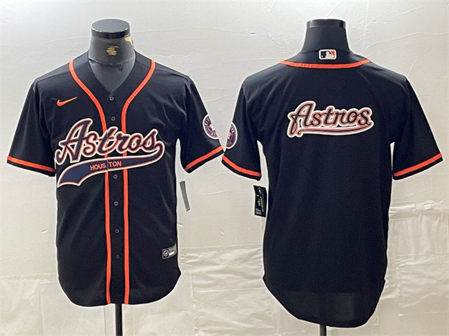 Men's Houston Astros Black Team Big Logo With Patch Cool Base Stitched Baseball Jersey 1