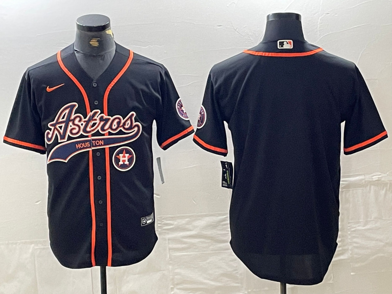 Men's Houston Astros Black Team With Patch Cool Base Stitched Baseball Jersey 1