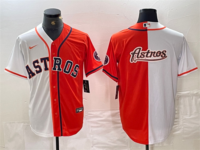 Men's Houston Astros White Orange Split Team Big Logo With Patch Cool Base Stitched Baseball Jersey1