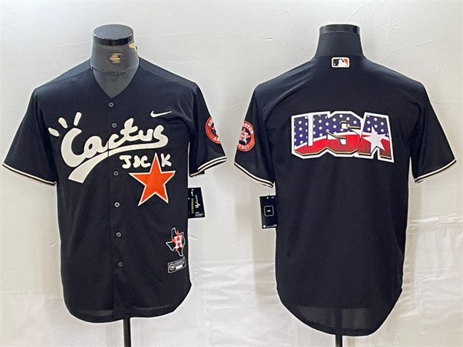 Men's Houston Astros Team Big Logo Black Cactus Jack Vapor Premier Limited Stitched Baseball Jersey