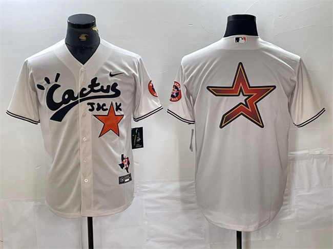 Men's Houston Astros Team Big Logo Cream Cactus Jack Vapor Premier Limited Stitched Baseball Jersey 3