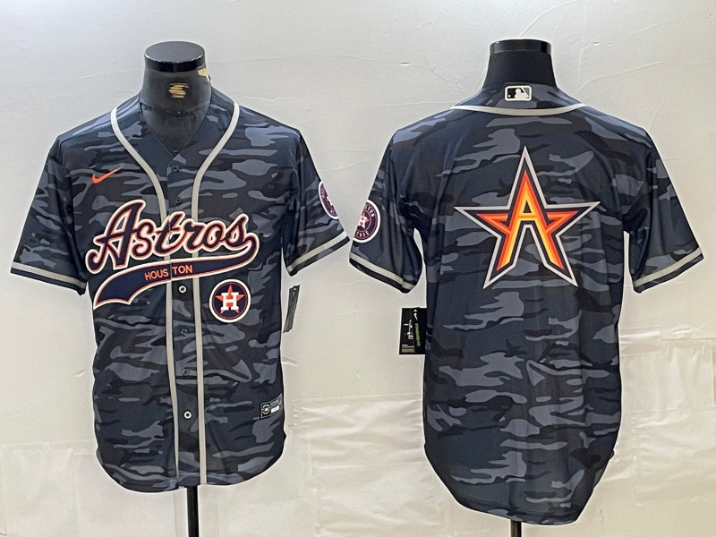 Men's Houston Astros Blank Gray Camo With Patch Cool Base Stitched Baseball Jersey 9