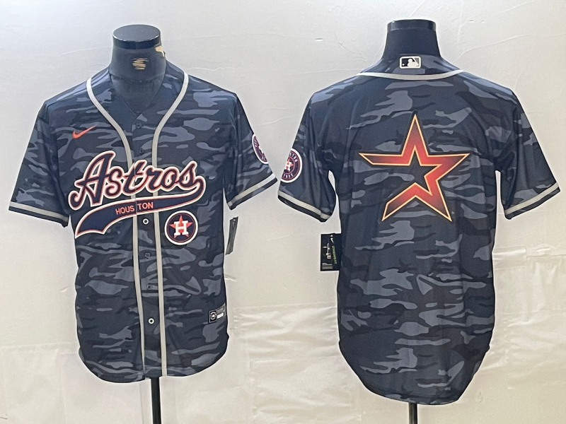 Men's Houston Astros Blank Gray Camo With Patch Cool Base Stitched Baseball Jersey 8