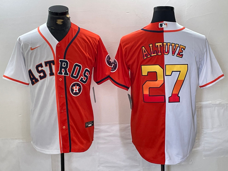 Men's Houston Astros #27 Jose Altuve White Orange Split With Patch Cool Base Stitched Baseball Jersey 2