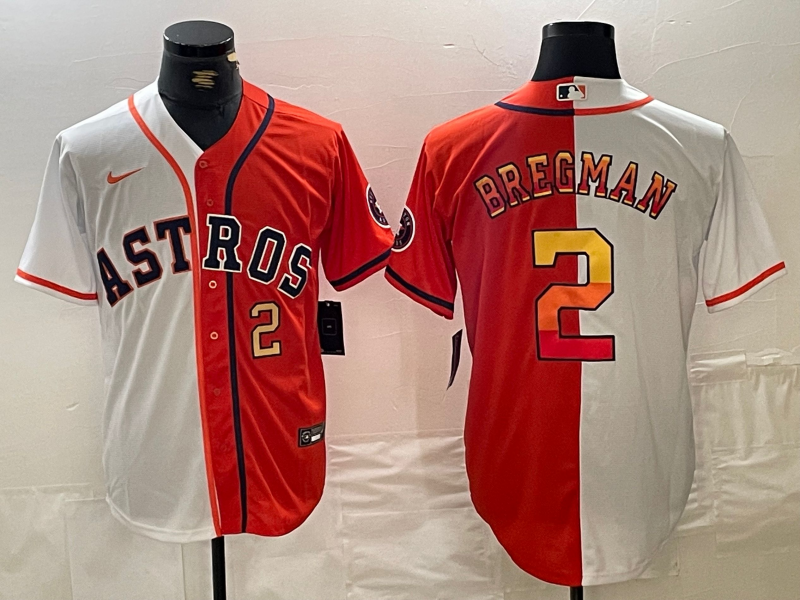 Men's Houston Astros #2 Alex Bregman White Orange Split With Patch Cool Base Stitched Baseball Jersey 2