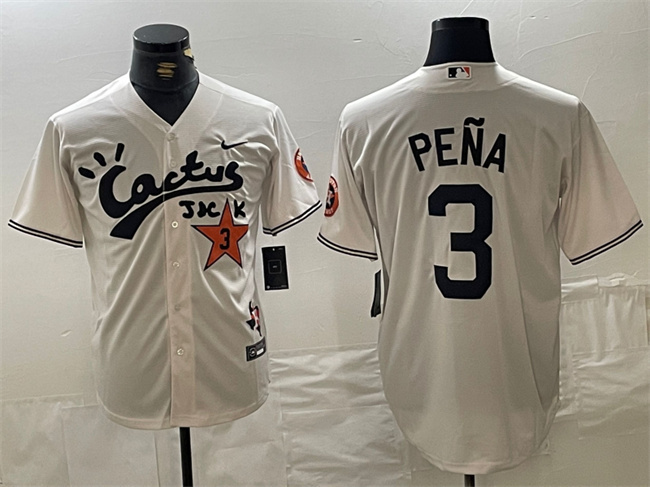 Men's Houston Astros #3 Jeremy Pe?a Cream Cactus Jack Vapor Premier Limited Stitched Baseball Jersey