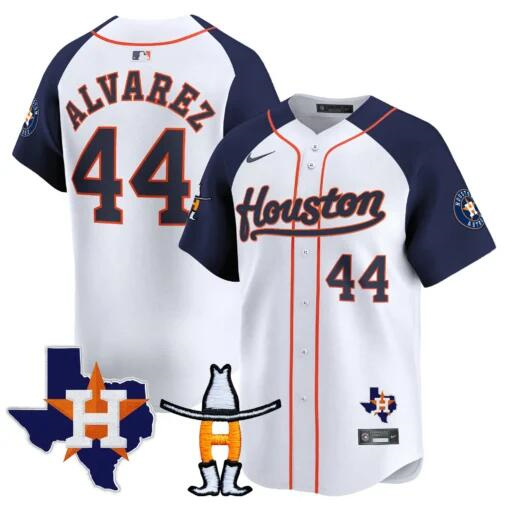 Men's Houston Astros #44 Yordan Alvarez White Navy Premier Patch Cool Base Stitched Baseball Jersey