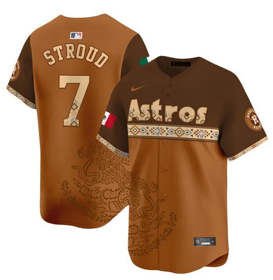 Men's Houston Astros #7 C.J. Stroud Brown Mexico Vapor Baseball Jersey