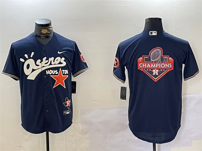 Men's Houston Astros Navy Team Big Logo Cactus Jack Style Vapor Premier Limited Stitched Baseball Jersey 3