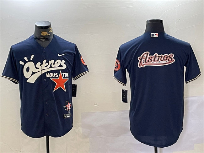 Men's Houston Astros Navy Team Big Logo Cactus Jack Style Vapor Premier Limited Stitched Baseball Jersey 2