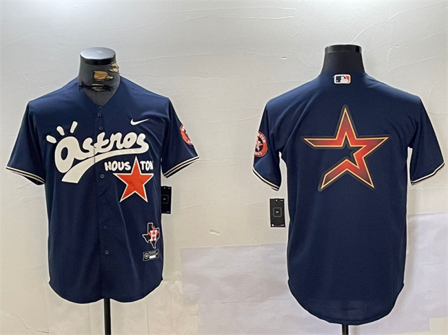 Men's Houston Astros Navy Team Big Logo Cactus Jack Style Vapor Premier Limited Stitched Baseball Jersey 1