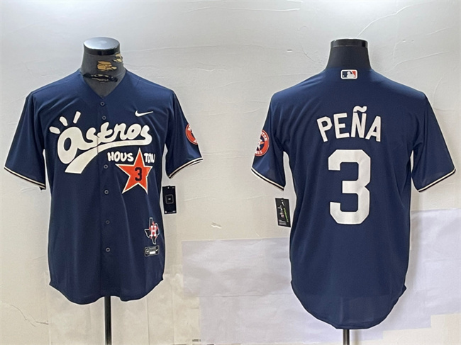 Men's Houston Astros #3 Jeremy Pe?a Navy Cactus Jack Style Vapor Premier Limited Stitched Baseball Jersey