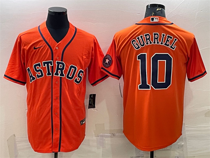 Men's Houston Astros #10 Yuli Gurriel Orange With Patch Cool Base Stitched Jersey