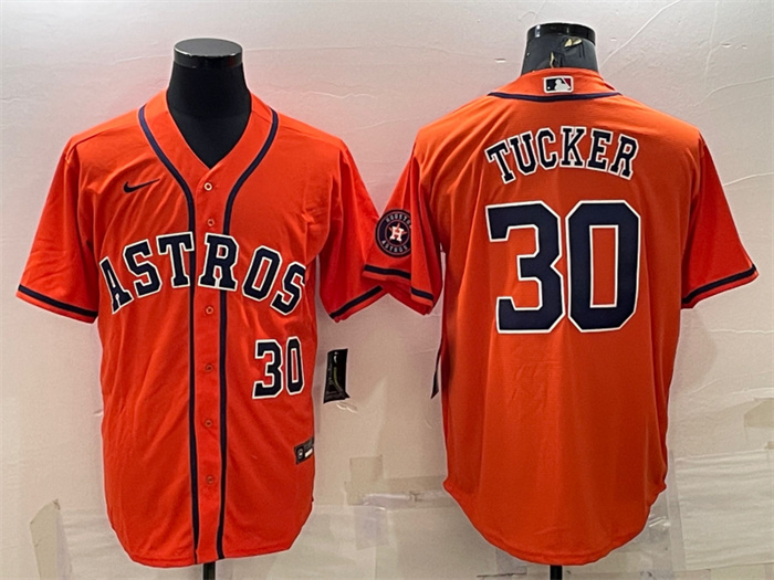 Men's Houston Astros #30 Kyle Tucker Orange With Patch Cool Base Stitched Jersey