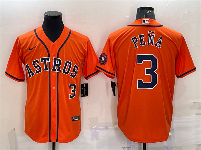 Men's Houston Astros #3 Jeremy Pe?a Orange With Patch Cool Base Stitched Jersey