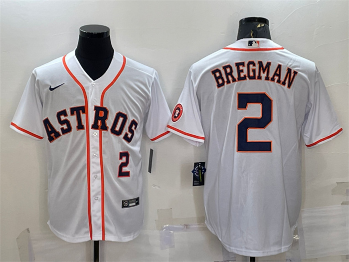 Men's Houston Astros #2 Alex Bregman White With Patch Cool Base Stitched Jersey