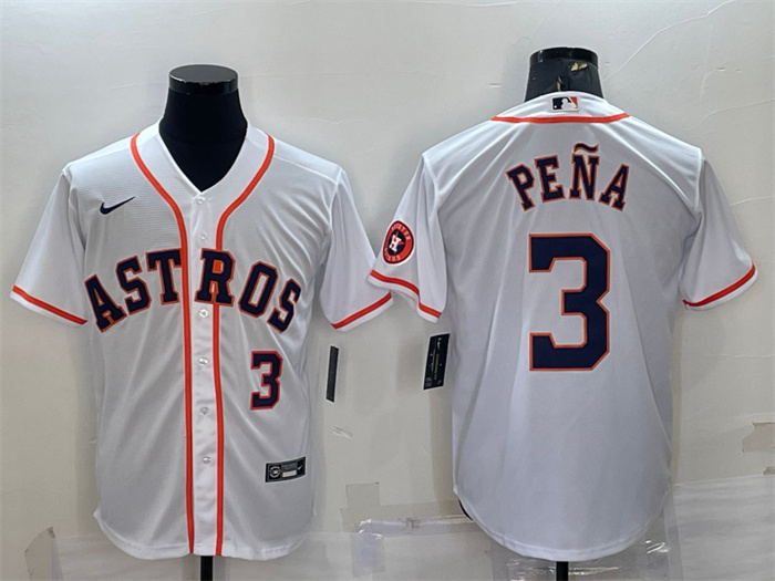 Men's Houston Astros #3 Jeremy Pe?a White With Patch Cool Base Stitched Jersey