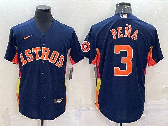 Men's Houston Astros #3 Jeremy Pe?a Navy With Patch Cool Base Stitched Jersey