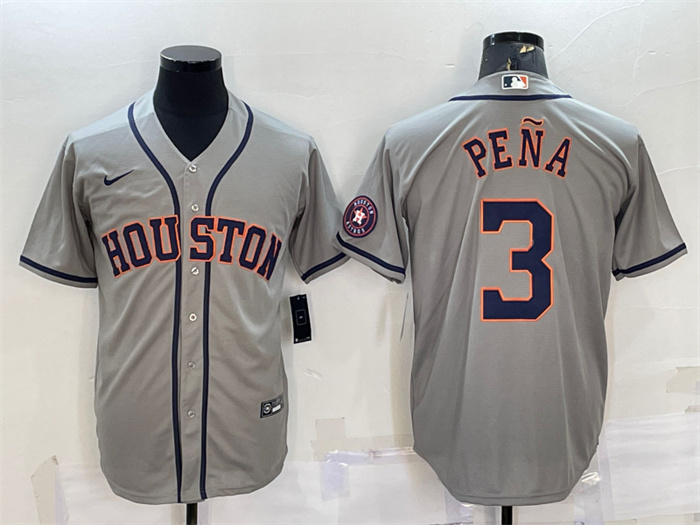 Men's Houston Astros #3 Jeremy Pe?a Grey With Patch Cool Base Stitched Jersey