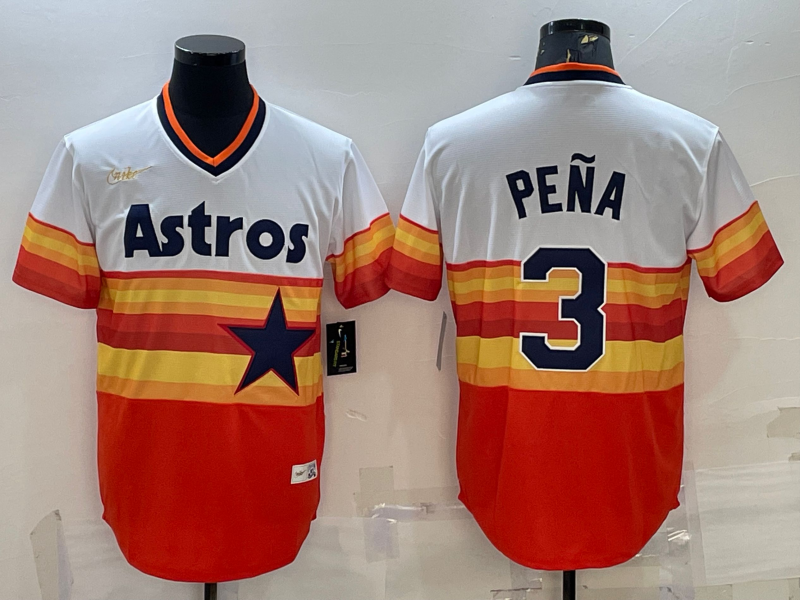 Men's Houston Astros #3 Jeremy Pe?a Orange Rainbow Cool Base Stitched Jersey