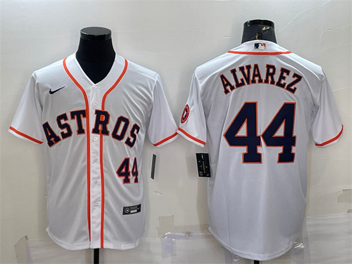 Men's Houston Astros #44 Yordan Alvarez White With Patch Cool Base Stitched Jersey