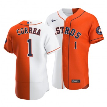 Astros #1 Carlos Correa Split White Orange Two-Tone Jersey