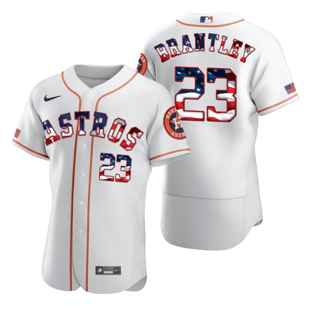 Houston Astros #23 Michael Brantley Men's Nike White Fluttering USA Flag Limited Edition Authentic MLB Jersey