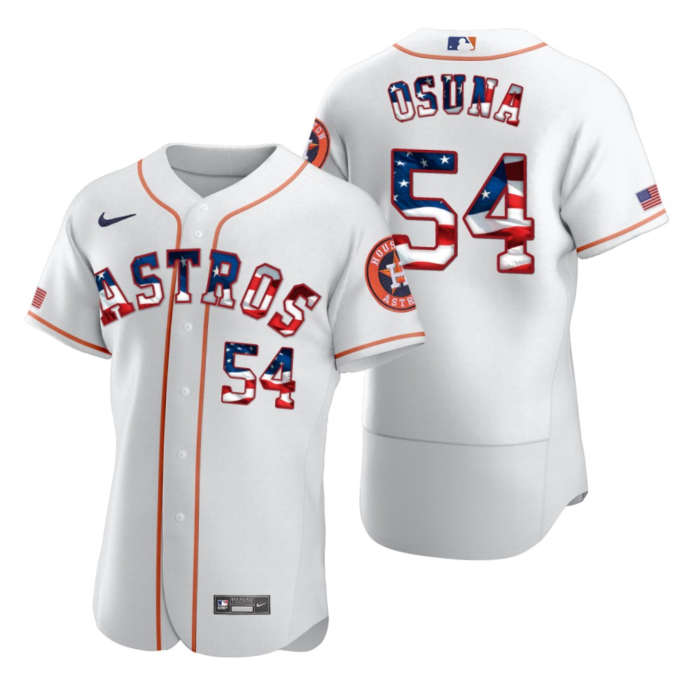 Houston Astros #54 Roberto Osuna Men's Nike White Fluttering USA Flag Limited Edition Authentic MLB Jersey