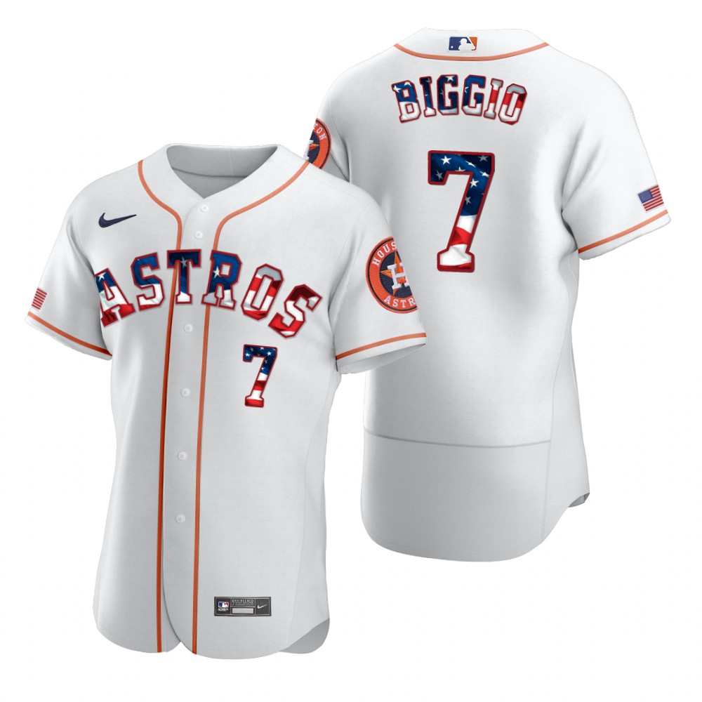 Houston Astros #7 Craig Biggio Men's Nike White Fluttering USA Flag Limited Edition Authentic MLB Jersey