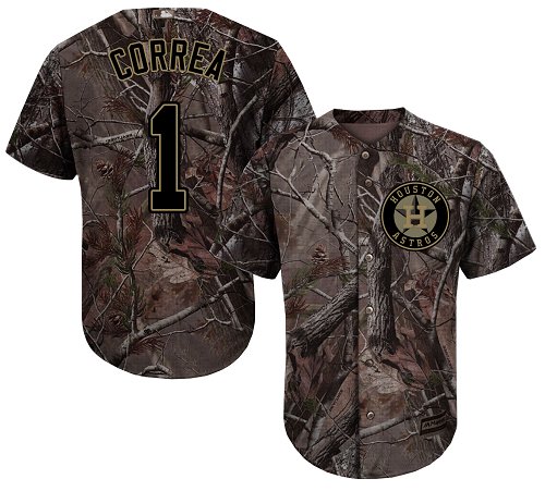 Astros #1 Carlos Correa Camo Realtree Collection Cool Base Stitched Baseball Jersey