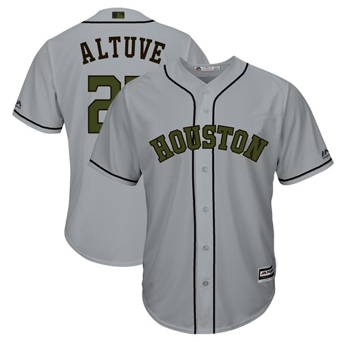 Astros #27 Jose Altuve Grey New Cool Base 2018 Memorial Day Stitched Baseball Jersey