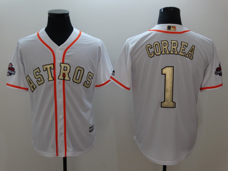 Astros 1 Carlos Correa White 2017 World Series Champions Cool Base Player Jersey