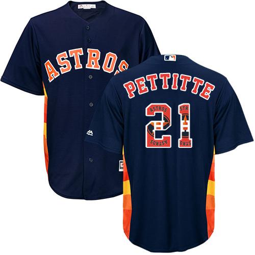 Astros #21 Andy Pettitte Navy Blue Team Logo Fashion Stitched MLB Jersey