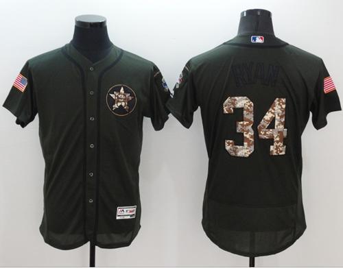 Astros #34 Nolan Ryan Green Flexbase Authentic Collection Salute to Service Stitched MLB Jersey