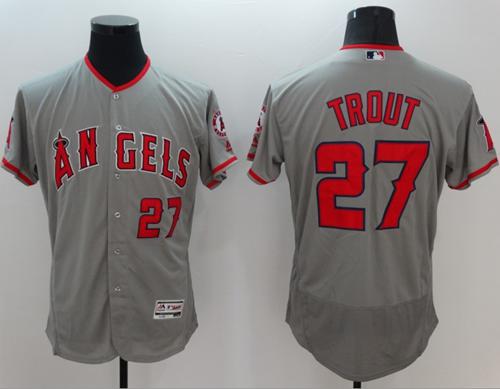 Angels of Anaheim #27 Mike Trout Grey Flexbase Authentic Collection Stitched MLB Jersey