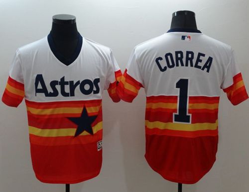 Astros #1 Carlos Correa White Orange Flexbase Authentic Collection Cooperstown Stitched MLB Jersey