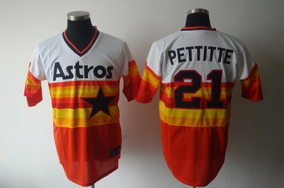 mlb houston astros 21 pettitte throwback white-orange jersey