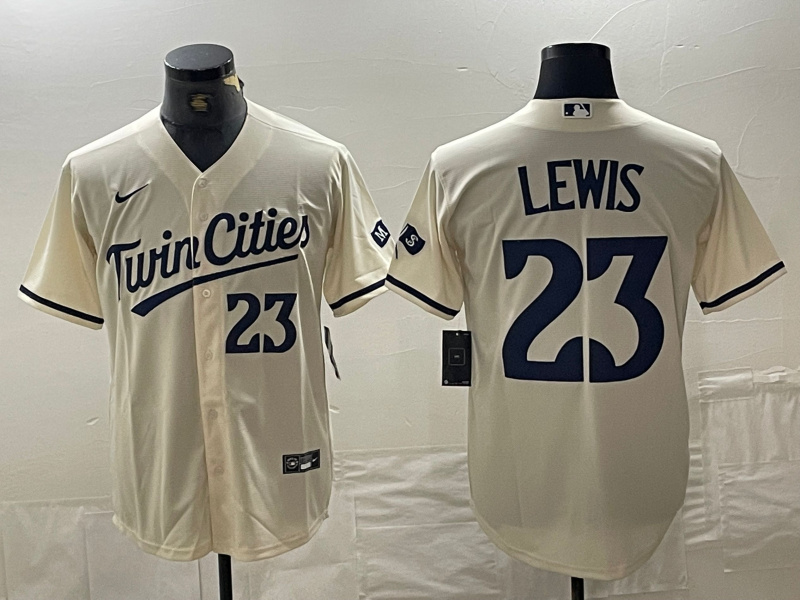 Twins 23 Lewis Cream Nike Cool Base Men Jersey