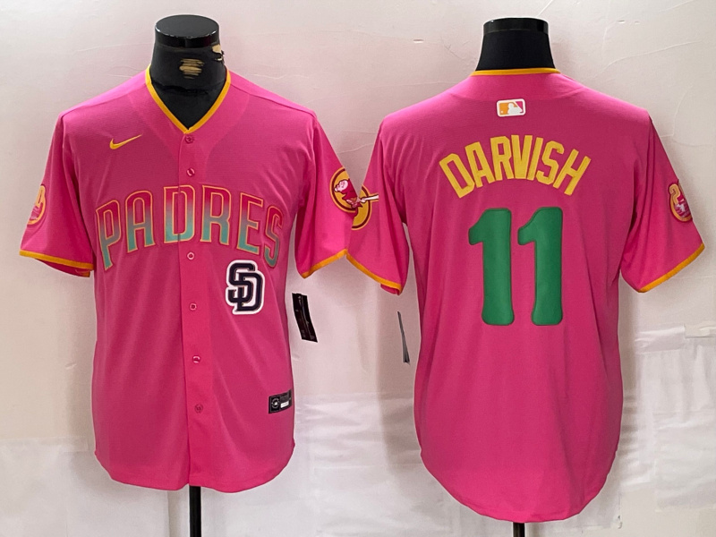 Men's San Diego Padres #11 Yu Darvish Pink Cool Base Stitched Baseball Jersey 4