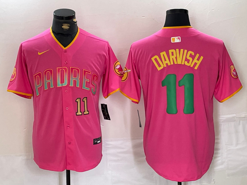 Men's San Diego Padres #11 Yu Darvish Pink Cool Base Stitched Baseball Jersey 2