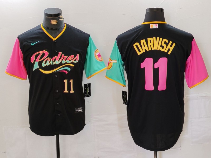 Men's San Diego Padres #11 Yu Darvish Black City Connect Cool Base Stitched Baseball Jersey 3