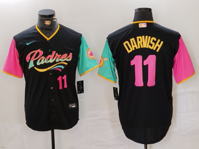 Men's San Diego Padres #11 Yu Darvish Black City Connect Cool Base Stitched Baseball Jersey 1