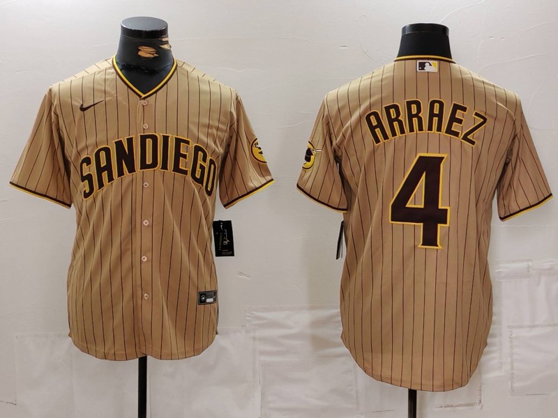 Men's San Diego Padres #4 Luis Arraez Tan Cool Base Stitched Baseball Jersey 3